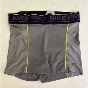 Nike Pro Gray Shorts with Neon and Purple Accents